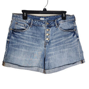Old Navy Womens Jean Shorts 14 High Rise Super Slim Pocket Blue Denim Button Up